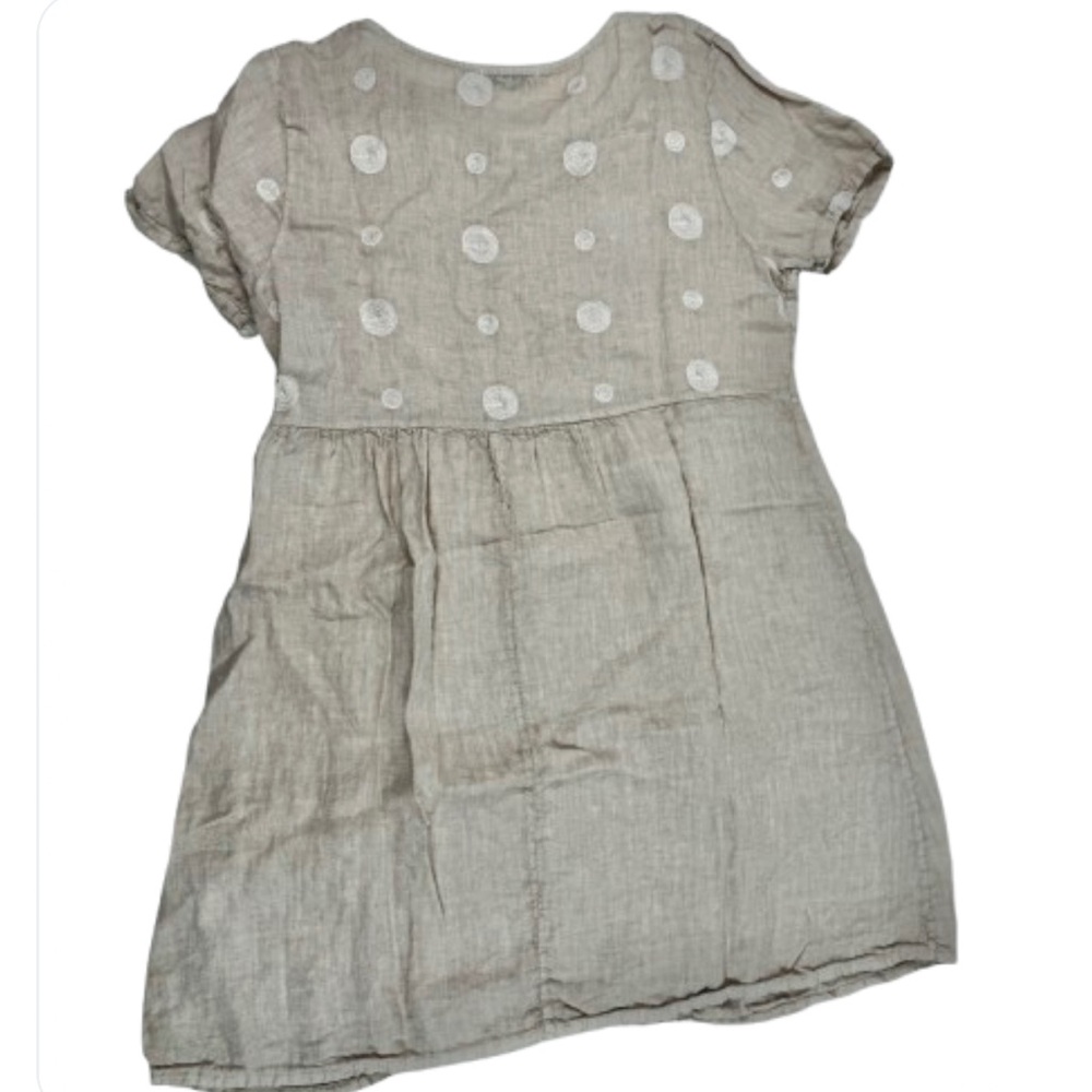 Beige Linen Embroidered Dress - Picture 3 of 7